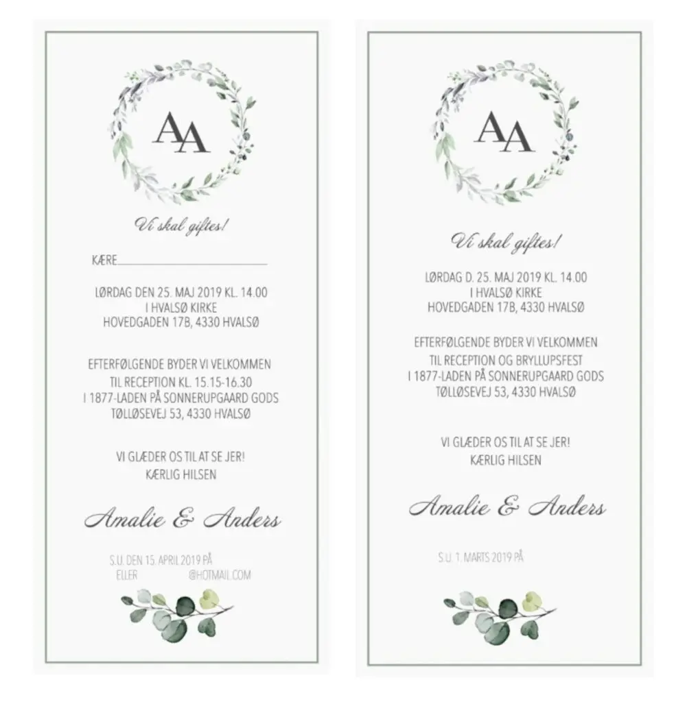 Bryllupsinvitationer: Den ultimative guide 1 Amalie og Anders invitation 1526x1536 1