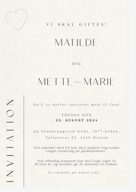 Mette-Marie & Matilde blev gift og fejret- efter intens planlægning. 2 invitation MMM