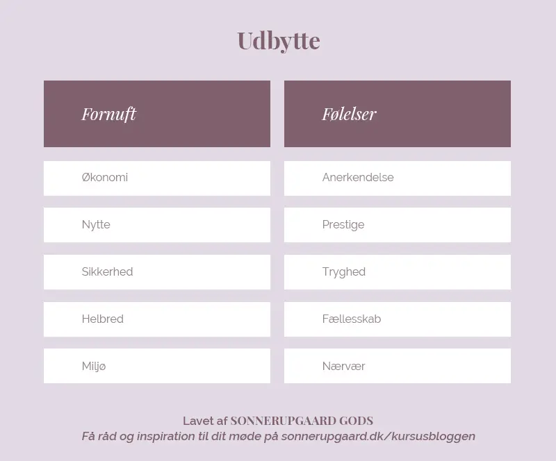 Hvorfor skal vi sidde i hestesko? Få bedre møder med EFU-modellen 3 Udbytte fornuft foelelser