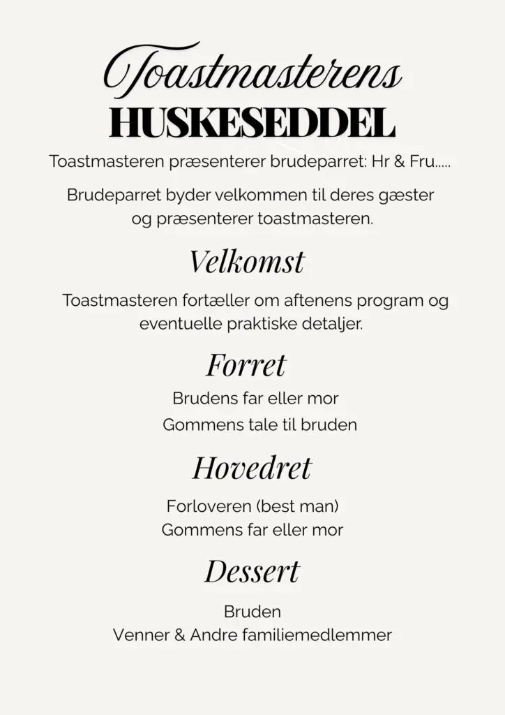 huskeseddel toastmaster talerække taler til bryllup gode taler til bryllup god tale til bryllup bryllupstale til gommen